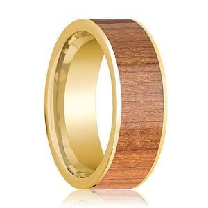 Sapele Wood inlay 14k yellow gold wedding band 8mm, top view