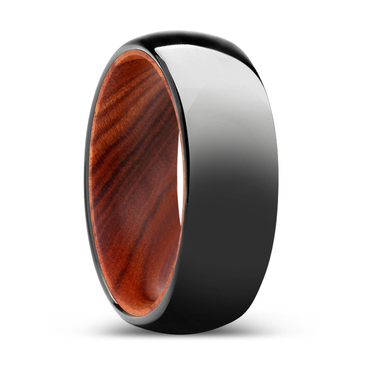 SEQUOIA | IRON Wood, Black Tungsten Ring, Shiny, Domed - Rings - Aydins Jewelry - 1