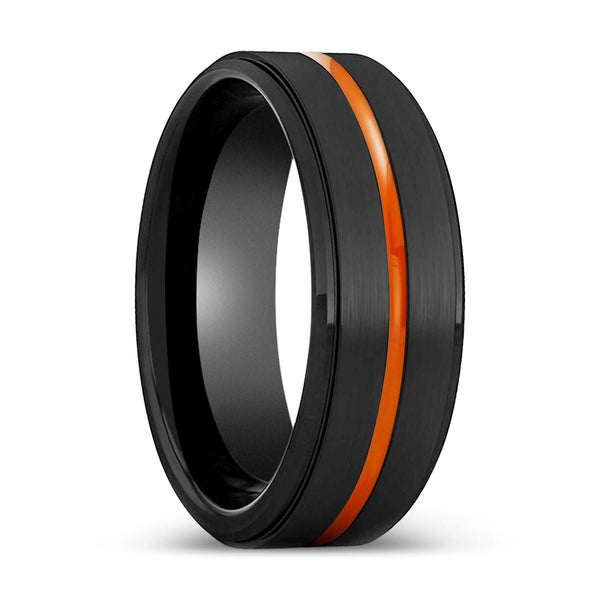 SHADOW | Black Ring, Black Tungsten Ring, Orange Groove, Stepped Edge - Rings - Aydins Jewelry - 1