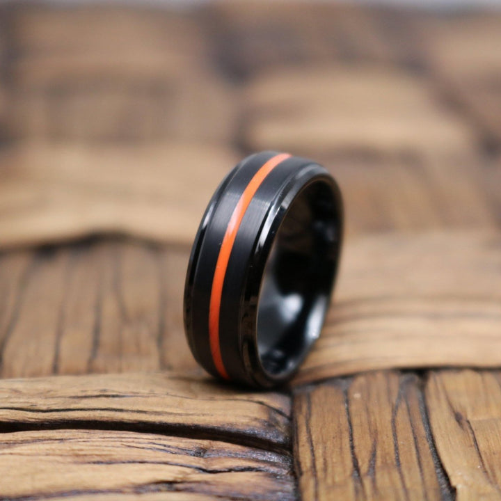 SHADOW | Black Ring, Black Tungsten Ring, Orange Groove, Stepped Edge - Rings - Aydins Jewelry - 5