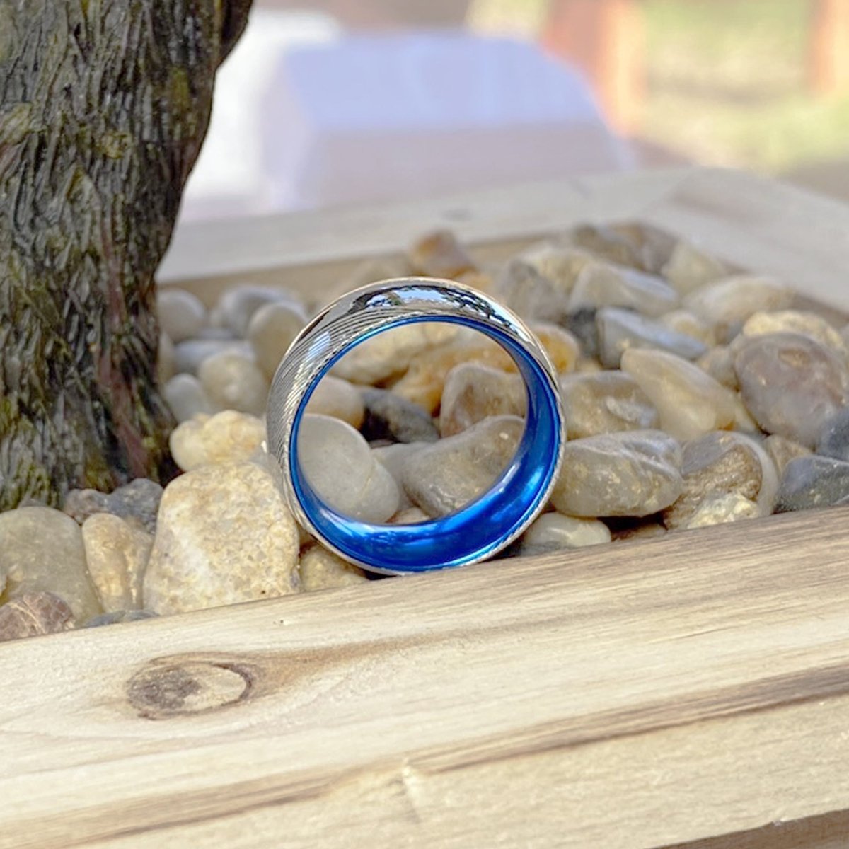 SMURF | Blue Ring, Silver Damascus Steel, Domed - Rings - Aydins Jewelry - 6