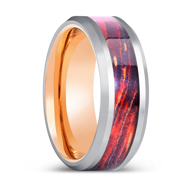 SOLARION | Rose Gold Tungsten Ring, Galaxy Wood Inlay Ring, Silver Edges - Rings - Aydins Jewelry - 1