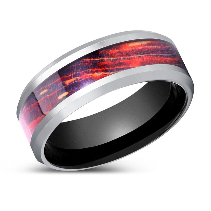 SPECTRIA | Black Ring, Silver Tungsten Ring, Galaxy Wood Inlay, Beveled - Rings - Aydins Jewelry - 2