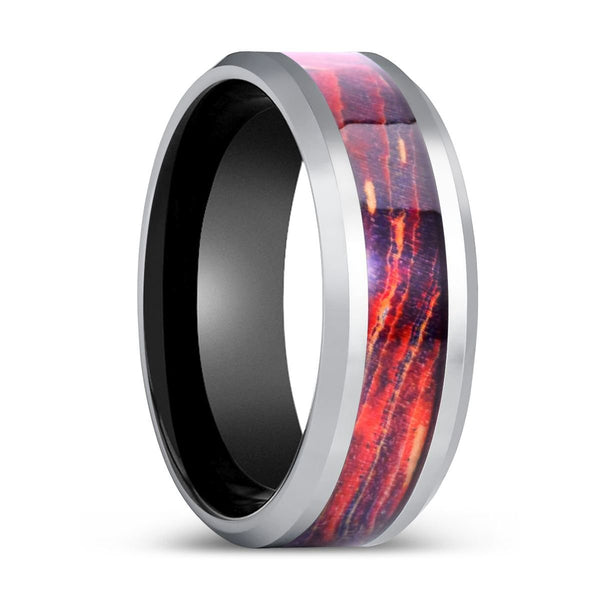 SPECTRIA | Black Ring, Silver Tungsten Ring, Galaxy Wood Inlay, Beveled - Rings - Aydins Jewelry - 1