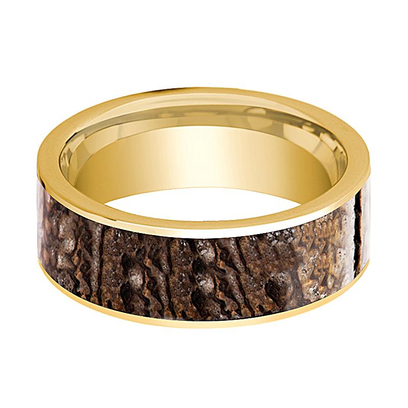Dinosaur Bone inlay 14k yellow gold wedding band, side profile