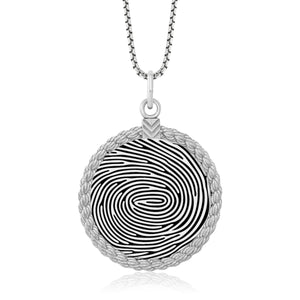 Sterling Silver Fingerprint Circle Pendant With Rope - Pendant > Fingerprint Necklace > Fingerprint Jewelry > Memorial Jewelry > Sterling Silver Fingerprint Necklace > Fingerprint Charm > Signature Jewelry > Photo Pendant > Real Photo Jewelry > - Aydins Jewelry - 2