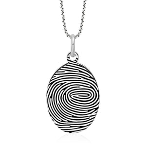 Sterling Silver Fingerprint Oval Pendant - Pendant > Fingerprint Necklace > Fingerprint Jewelry > Memorial Jewelry > Sterling Silver Fingerprint Necklace > Fingerprint Charm > Signature Jewelry > Photo Pendant > Real Photo Jewelry > - Aydins Jewelry - 1