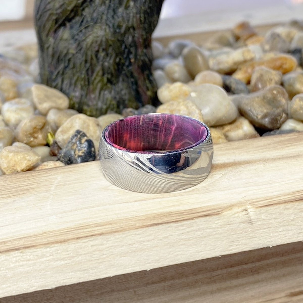 TEMPLAR — close-up detail — men's damascus steel wedding ring | Aydins Jewelry