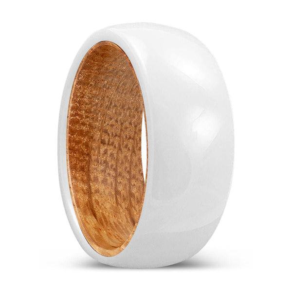 THRIVE | Whiskey Barrel Wood, White Ceramic Ring, Domed - Rings - Aydins Jewelry - 1