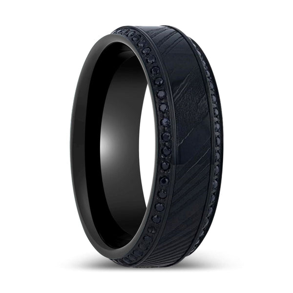 TROPHY | Black Damascus Steel, Titanium Ring, Beveled Edges - Rings - Aydins Jewelry - 1