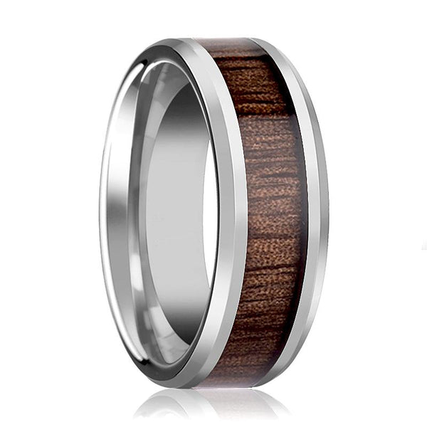 HALIFAX | Silver Tungsten Ring, Red Wood Inlay, Beveled - Rings - Aydins Jewelry - 1