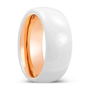 TUSK | Rose Gold Ring, White Ceramic Ring, Domed - Rings - Aydins Jewelry - 1