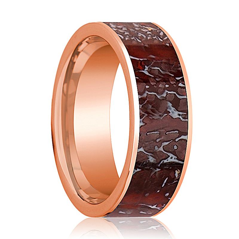 Dinosaur Bone inlay 14k rose gold wedding band, top view