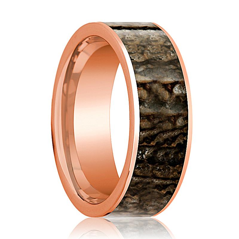 Dinosaur Bone inlay 14k rose gold wedding band, top view