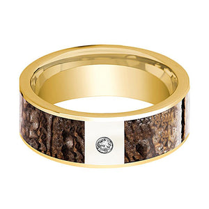 Dinosaur Bone inlay 14k yellow gold wedding band, side profile