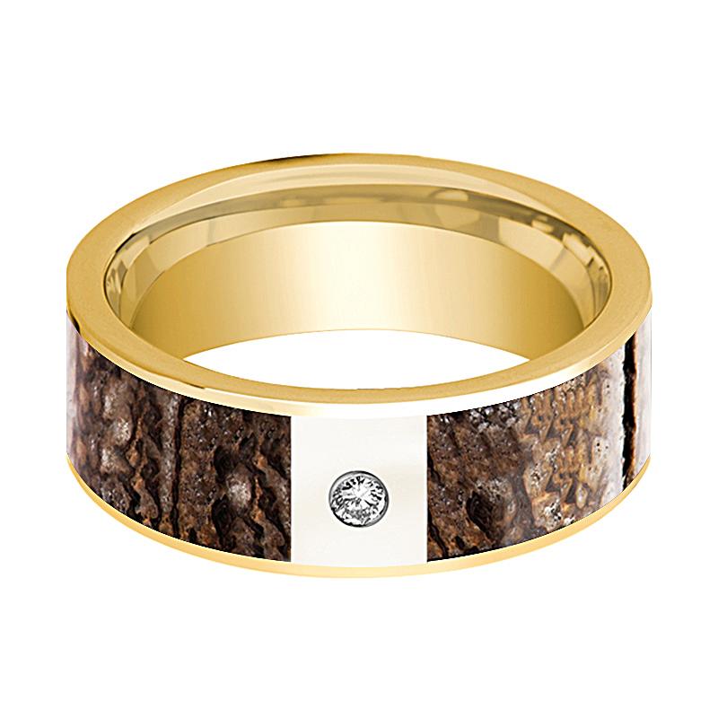 Dinosaur Bone inlay 14k yellow gold wedding band, side profile