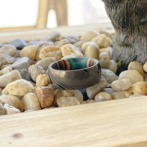 VERA | Multi Color Wood, Gunmetal Damascus Steel Ring, Domed - Rings - Aydins Jewelry - 6