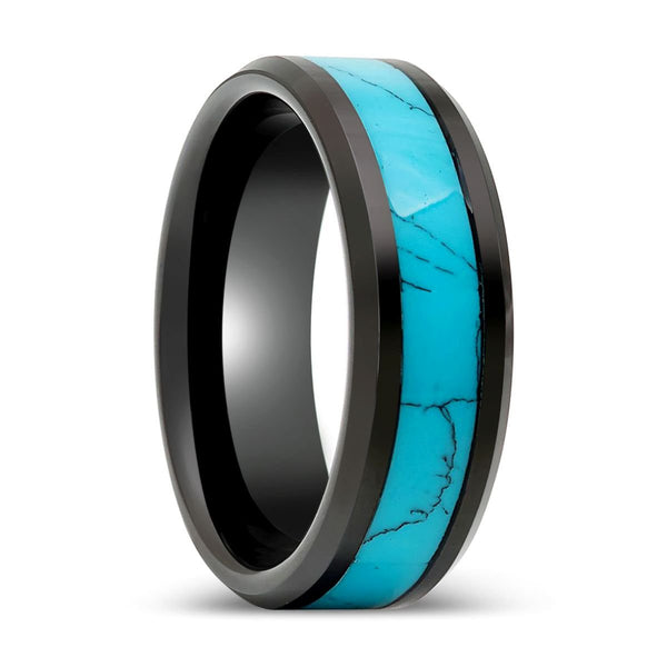 VERDEL | Black Tungsten Ring, Turquoise Inlay, Beveled Edge - Rings - Aydins Jewelry - 1