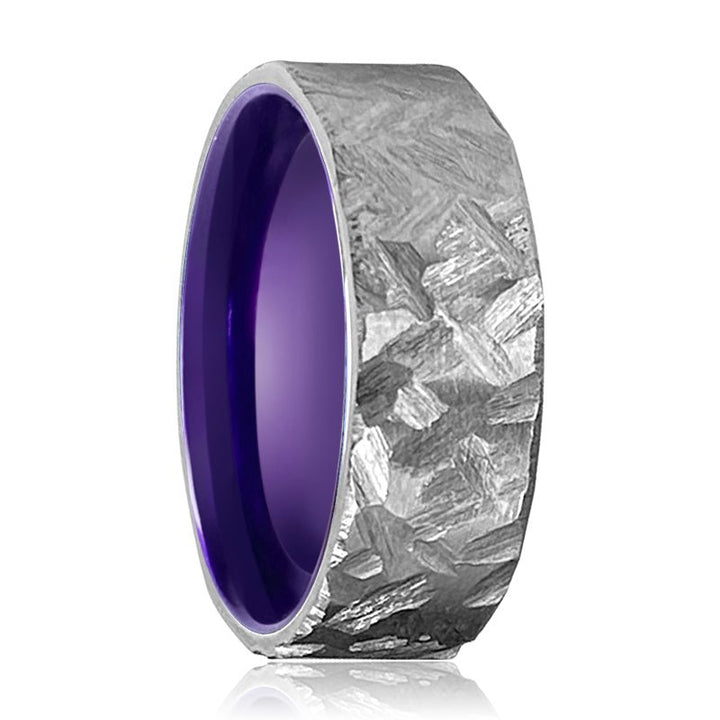 VIKING | Purple Ring, Silver Titanium Ring, Hammered, Flat - Rings - Aydins Jewelry - 1