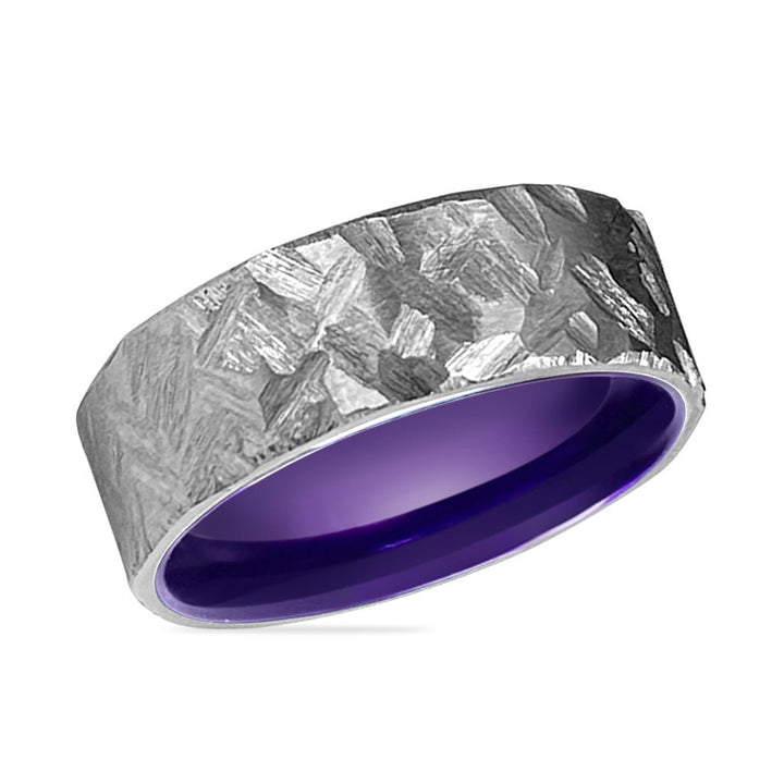 VIKING | Purple Ring, Silver Titanium Ring, Hammered, Flat - Rings - Aydins Jewelry - 2