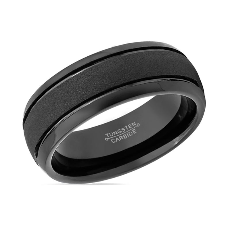 VORTEX | Black Tungsten Ring, Sandstone Finish, Domed - Rings - Aydins Jewelry - 2