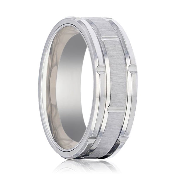 WARRICK | Titanium Men's Wedding Band Alternating Grooves, Horizontal Etched - Rings - Aydins Jewelry - 1