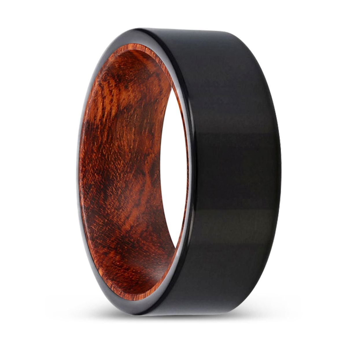 WOOLEY | Snake Wood, Black Tungsten Ring, Shiny, Flat - Rings - Aydins Jewelry - 1
