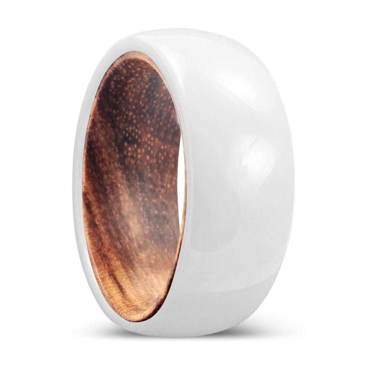 ZEST | Zebra Wood, White Ceramic Ring, Domed - Rings - Aydins Jewelry - 1