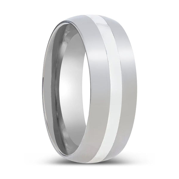 ZILVER | Titanium Ring, Silver Inlay, Domed Polished Edges - Rings - Aydins Jewelry - 1