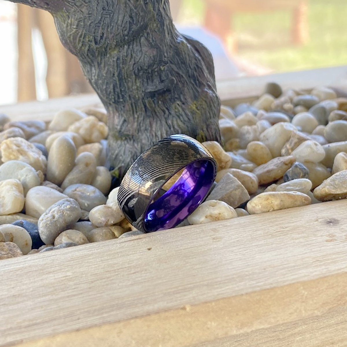 ZINNIA | Purple Ring, Gunmetal Damascus Steel Ring, Domed - Rings - Aydins Jewelry - 6