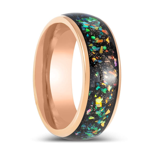 ZUFAR | Rose Gold Tungsten Ring with Opal & Abalone Fragmetns Inlay - Rings - Aydins Jewelry - 1