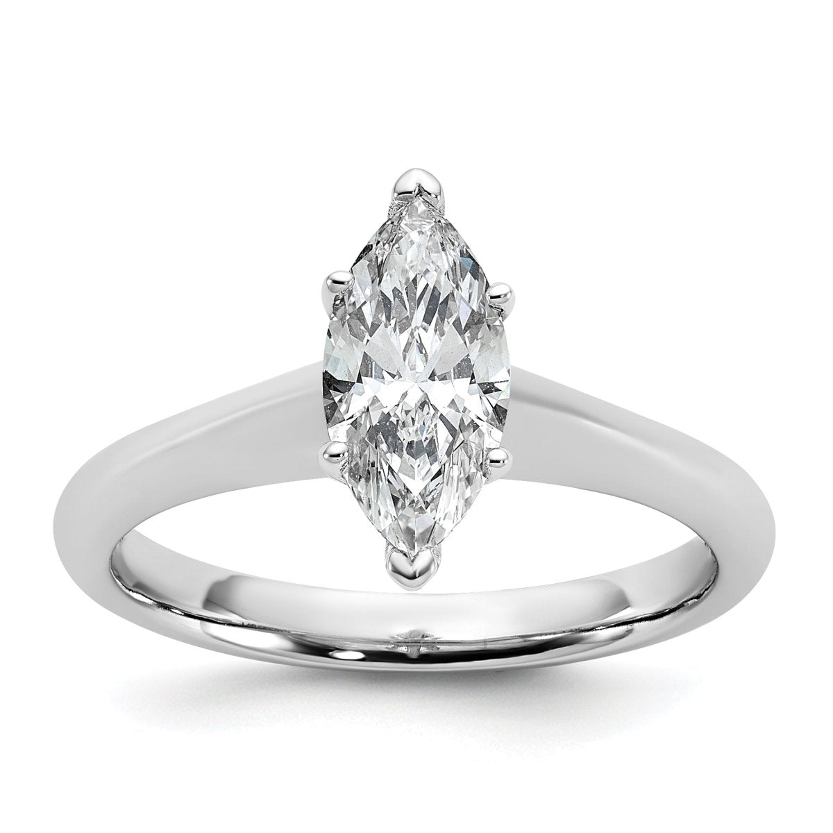 14k White Gold 1 carat Certified Lab Grown Diamond VS+ F+ Marquise 8X Complete Solitaire Ring - authentic supplier studio photograph