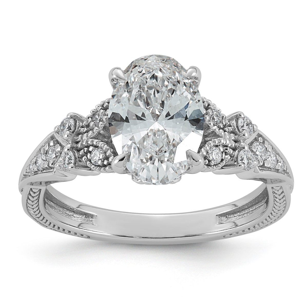 14kw Certified Oval Center Lab Grown Diamond VS+ F+ Engagement Ring - authentic supplier studio photograph