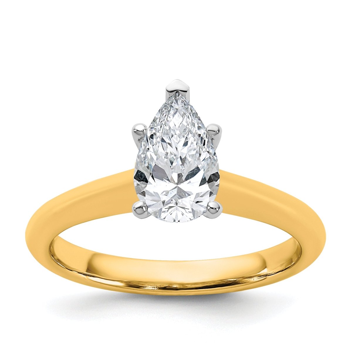 14k Two-tone 1 carat Certified Lab Grown Diamond VS+ F+ Pear 8X Complete Solitaire Ring - authentic supplier studio photograph