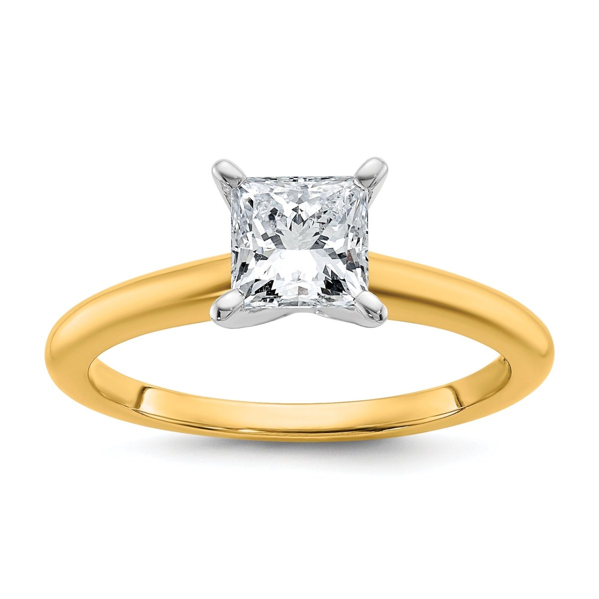 14k Two-tone 1 carat Certified Lab Grown Diamond VS+ F+ Princess 8X Complete Solitaire Ring - authentic supplier studio photograph