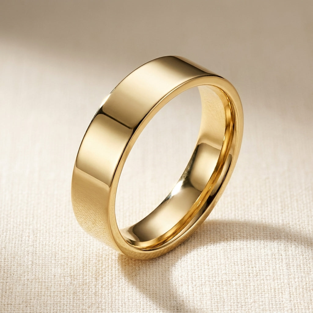 10k Gold Flat Comfort Fit Wedding Band, studio hero shot