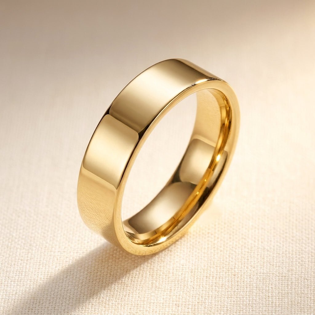 14k Gold Flat Comfort Fit Wedding Band, studio hero shot
