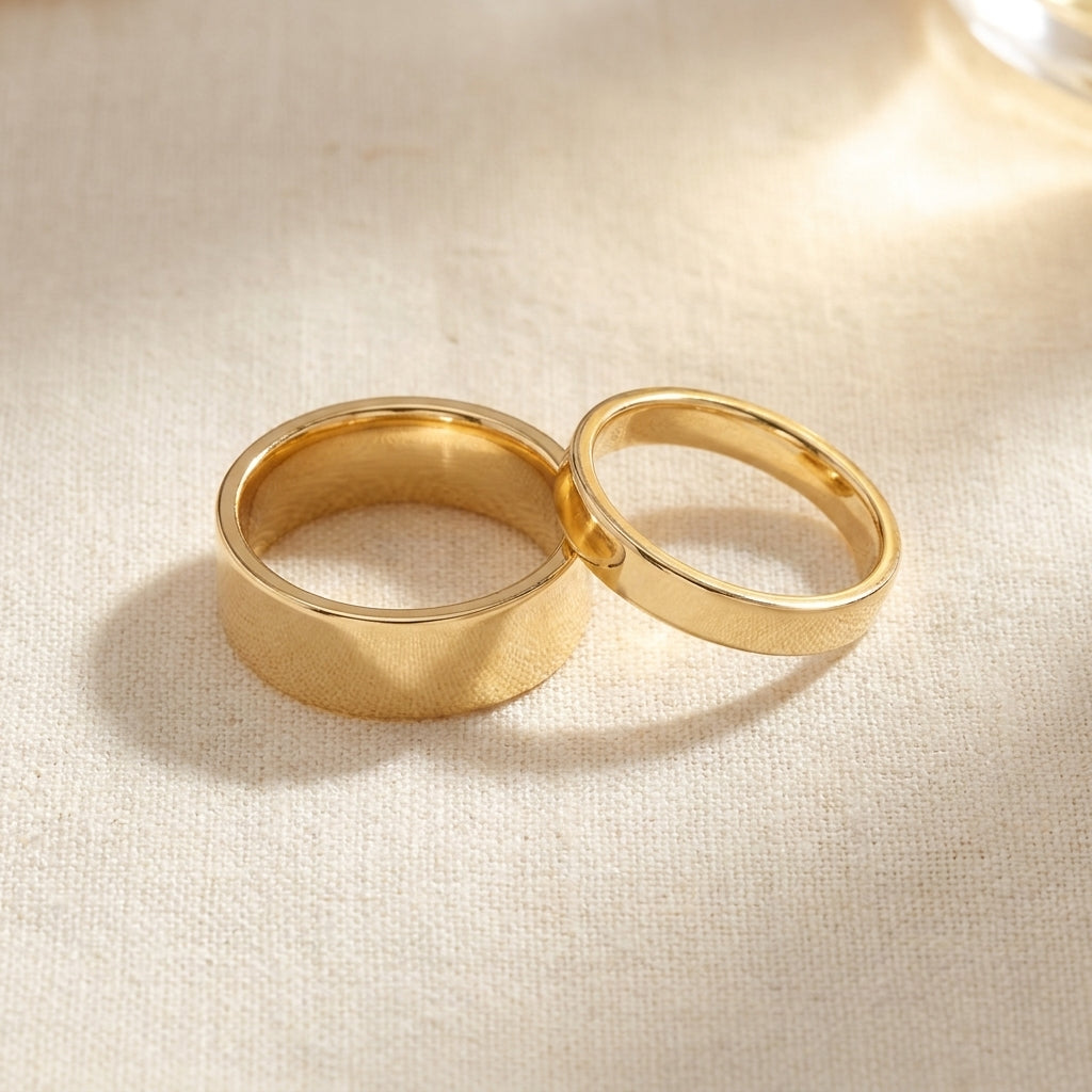 14k Gold Flat Comfort Fit Wedding Band his and hers matching pair