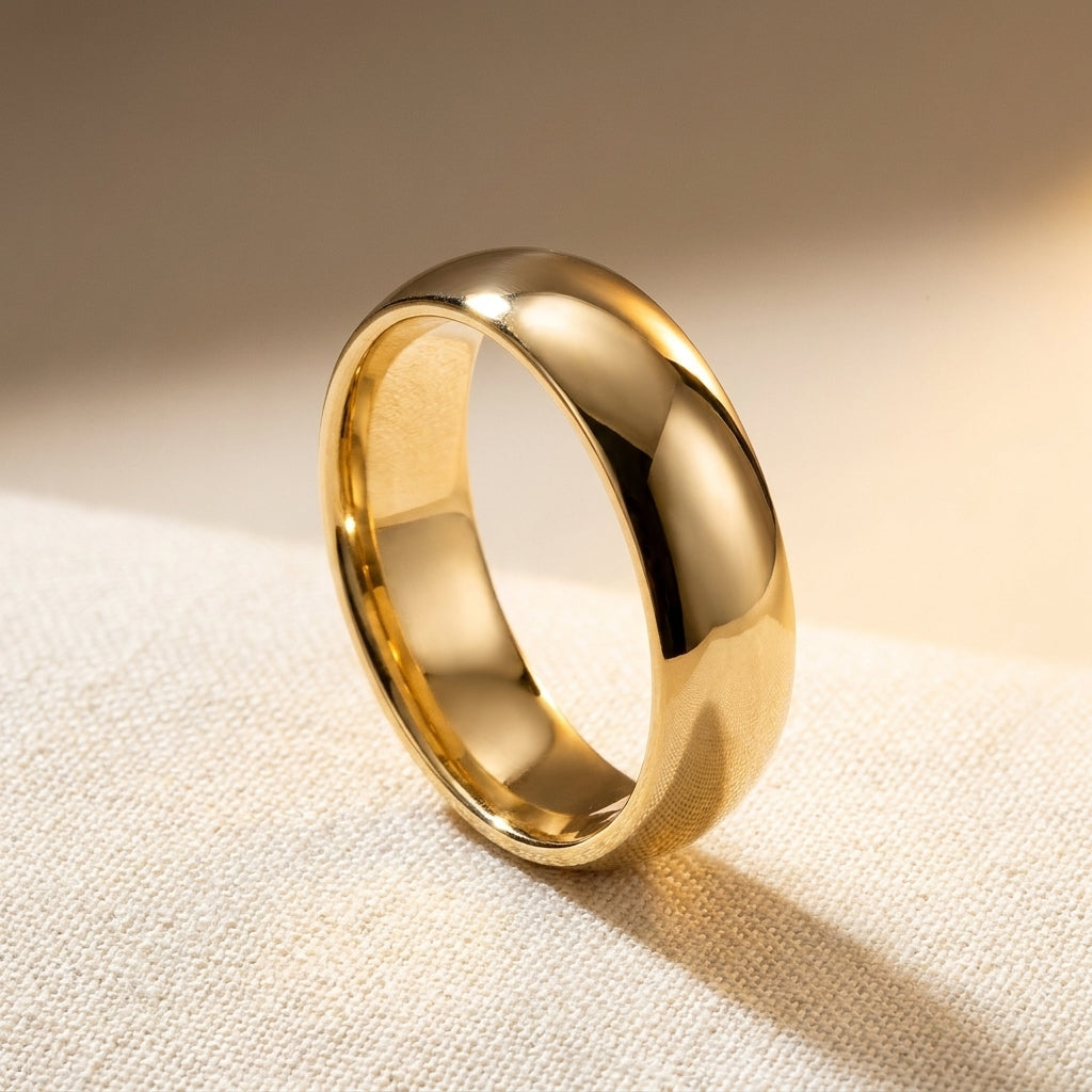 14k Yellow Gold Comfort Fit Wedding Band, studio hero shot