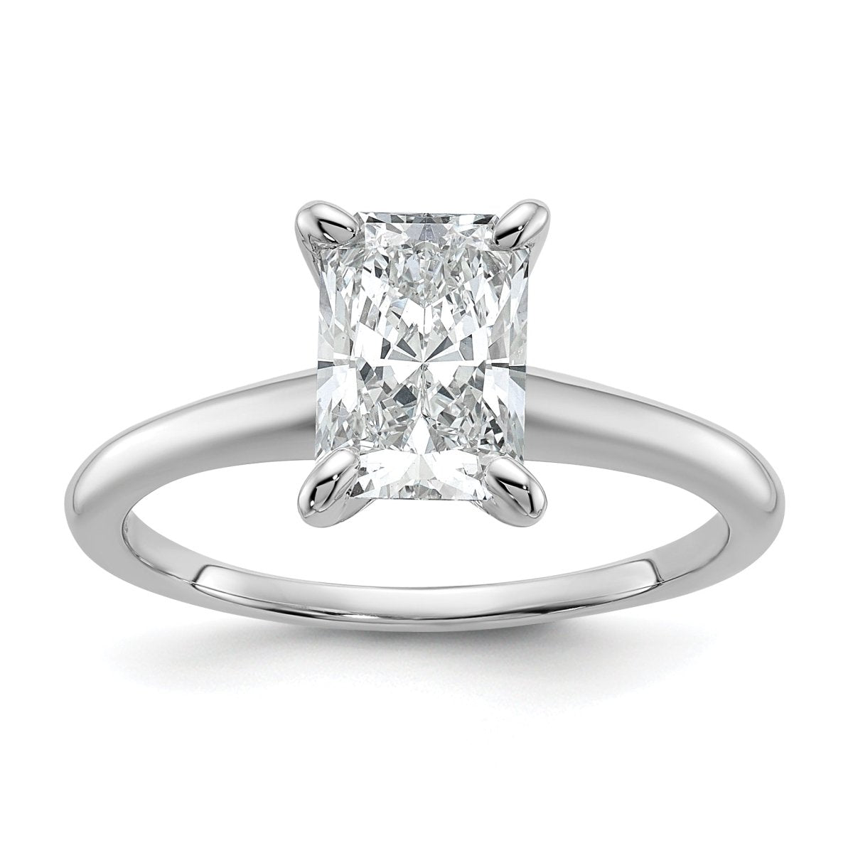 14k White Gold 1 1/2 carat Certified Lab Grown Diamond VS+ F+ Radiant 8X Complete Solitaire Ring - authentic supplier studio photograph