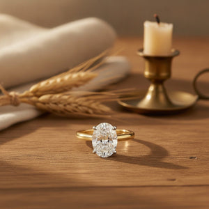 Aydins 2 Carat Oval Lab Grown Diamond Engagement Ring | 10K Two-Tone Gold lifestyle scene, thanksgiving oak
