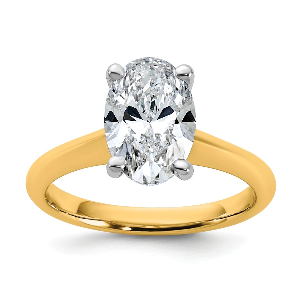14k Two-tone 2 carat Certified Lab Grown Diamond VS+ F+ Oval 8X Complete Solitaire Ring - authentic supplier studio photograph