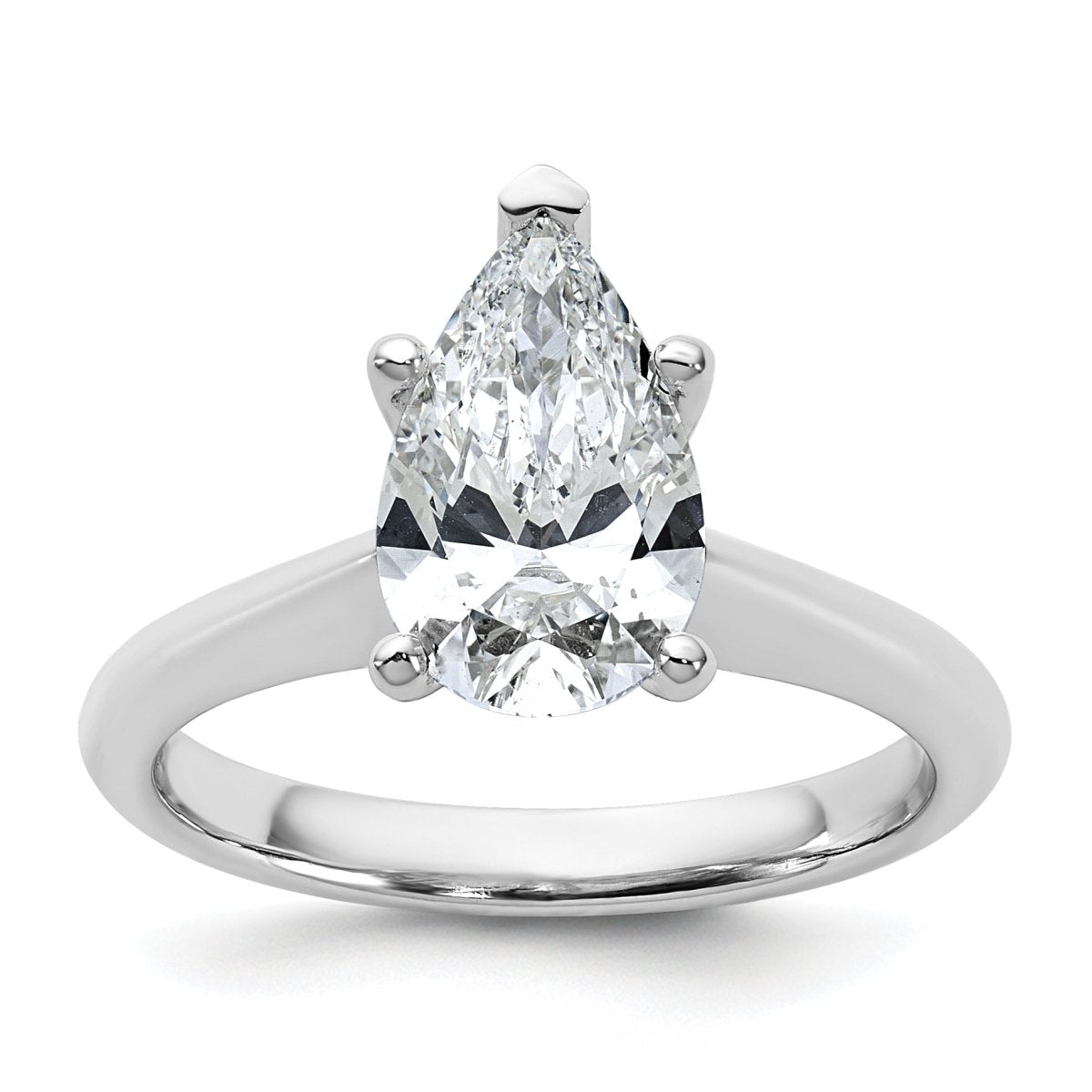 14k White Gold 2 carat Certified Lab Grown Diamond VS+ F+ Pear 8X Complete Solitaire Ring - authentic supplier studio photograph