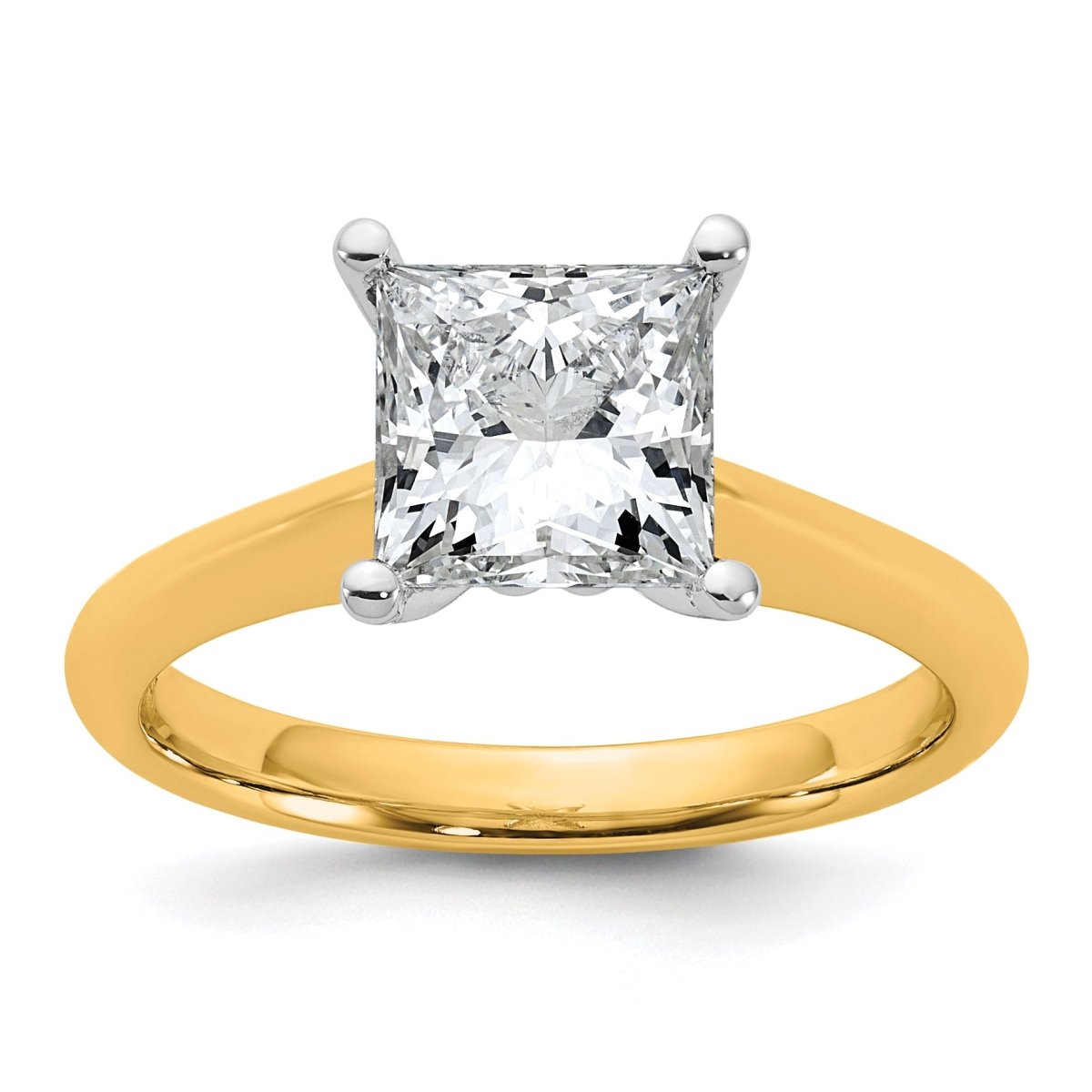 14k Two-tone 2 carat Certified Lab Grown Diamond VS+ F+ Princess 8X Complete Solitaire Ring - authentic supplier studio photograph