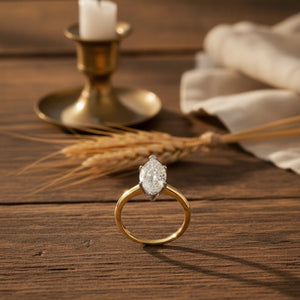 Aydins 2.5 Carat Marquise Lab Grown Diamond Engagement Ring | 10K Two-Tone Gold lifestyle scene, thanksgiving oak