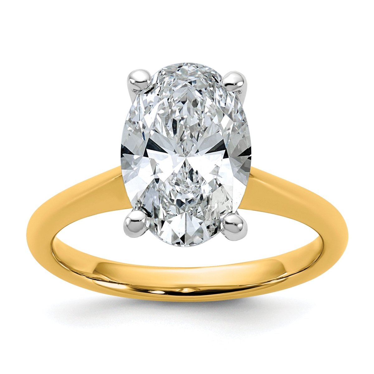 14k Two-tone 3 carat Certified Lab Grown Diamond VS+ F+ Oval 8X Complete Solitaire Ring - authentic supplier studio photograph