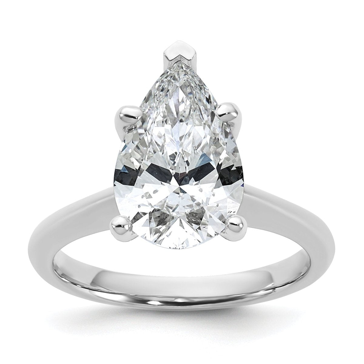 14k White Gold 3 carat Certified Lab Grown Diamond VS+ F+ Pear 8X Complete Solitaire Ring - authentic supplier studio photograph