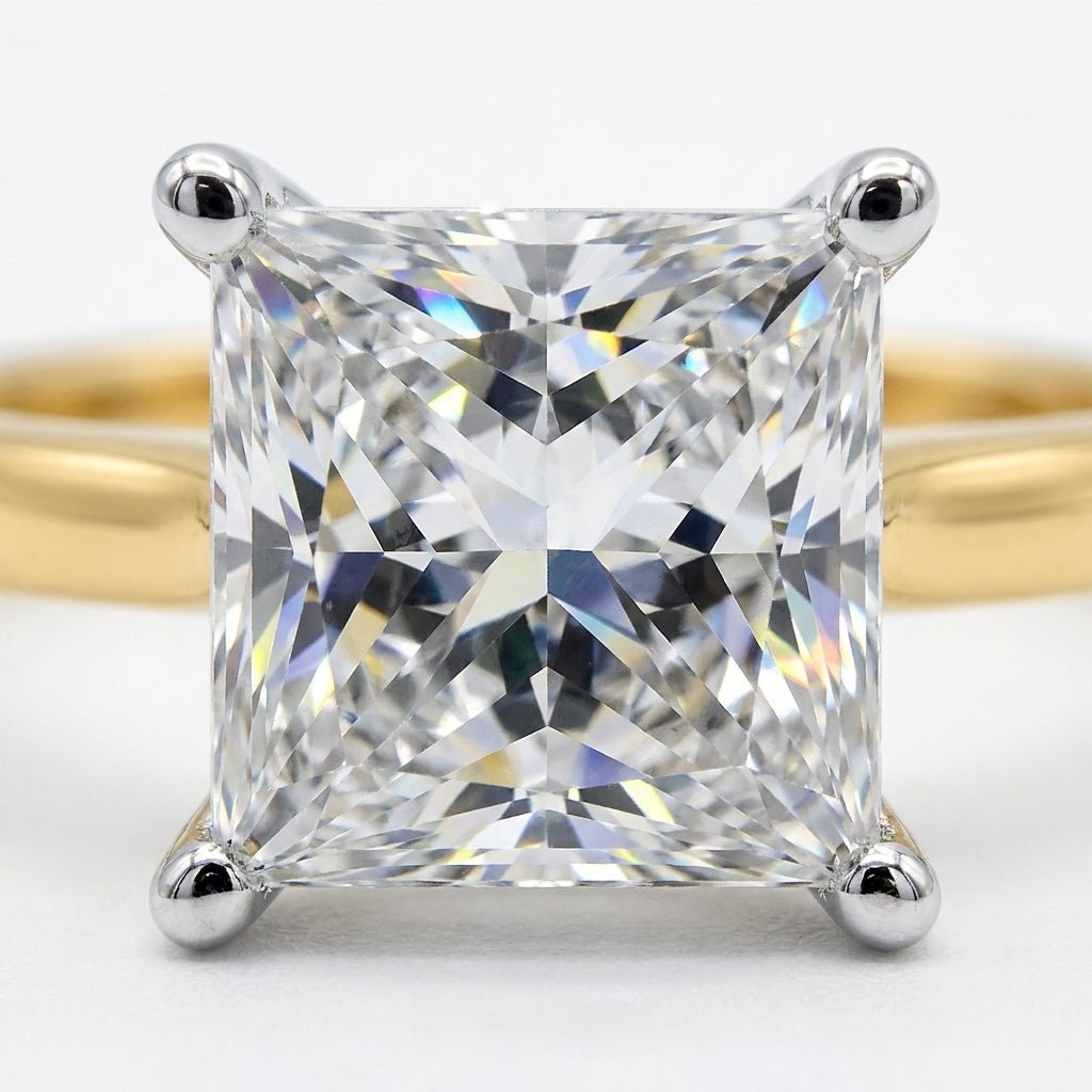 3 carat princess lab grown diamond engagement ring - macro sparkle