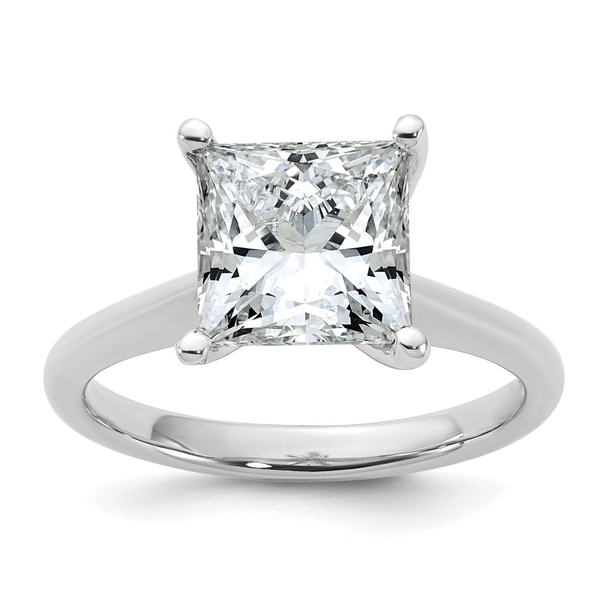 14k White Gold 3 carat Certified Lab Grown Diamond VS+ F+ Princess 8X Complete Solitaire Ring - authentic supplier studio photograph