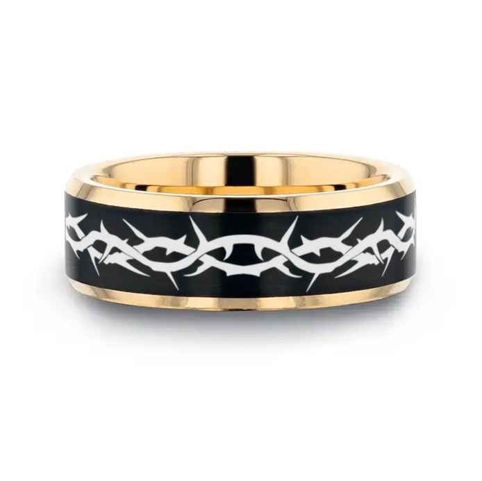 SACRED Two-Tone tungsten Christian wedding ring — angle 1